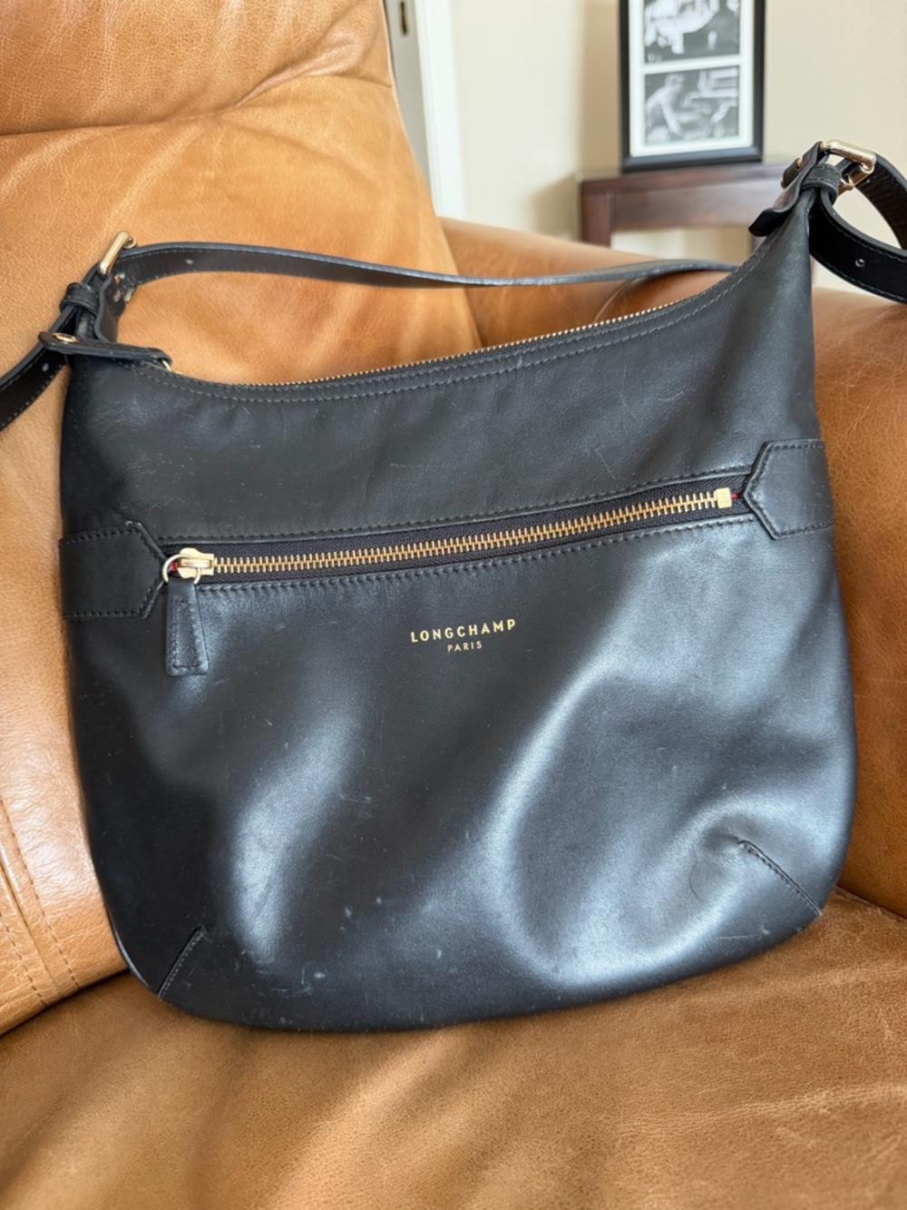 Longchamp Black Leather Crossbody Bag